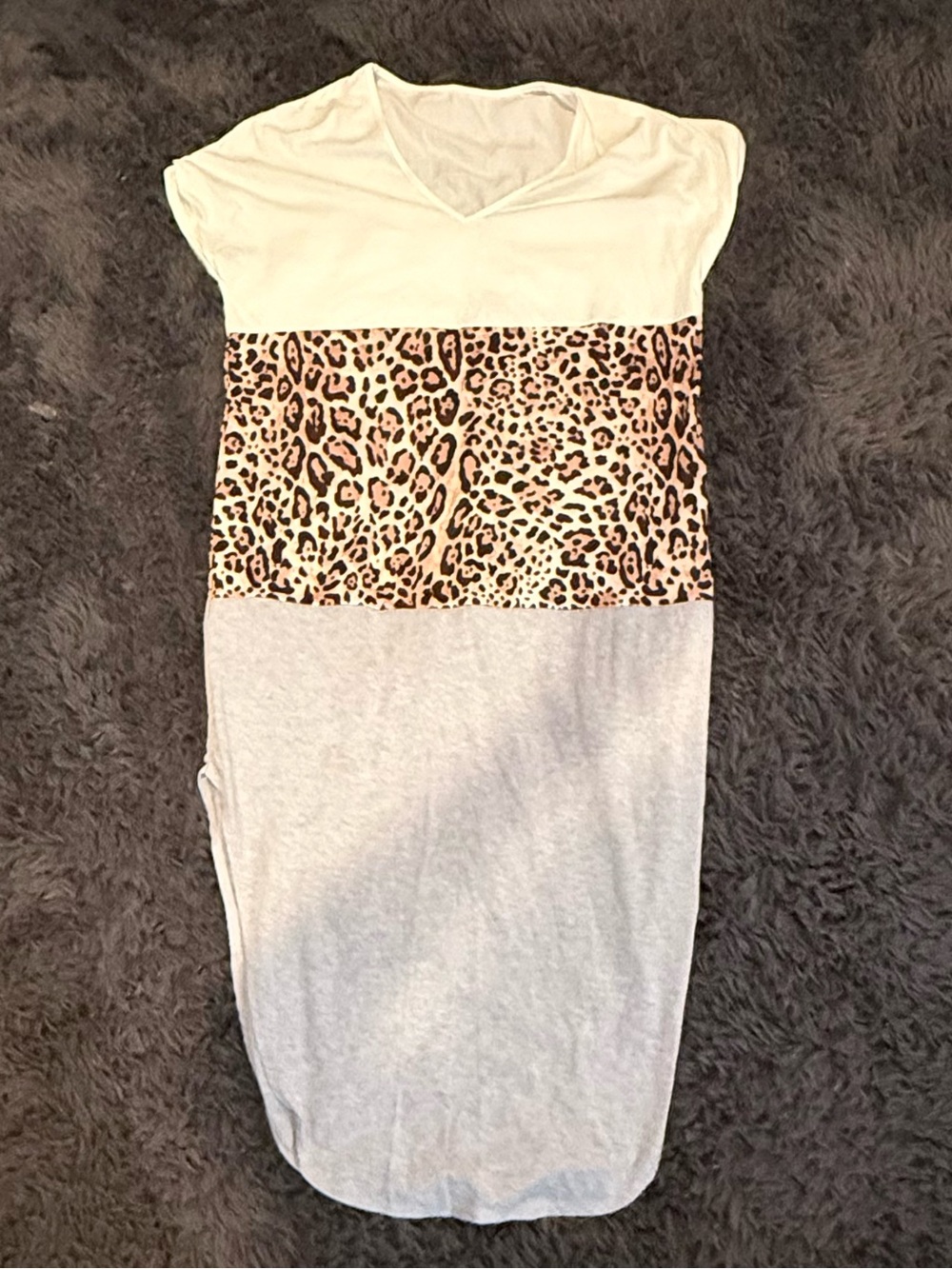 SHEIN White, Leopard & Light Gray Colorblock Maxi Dress